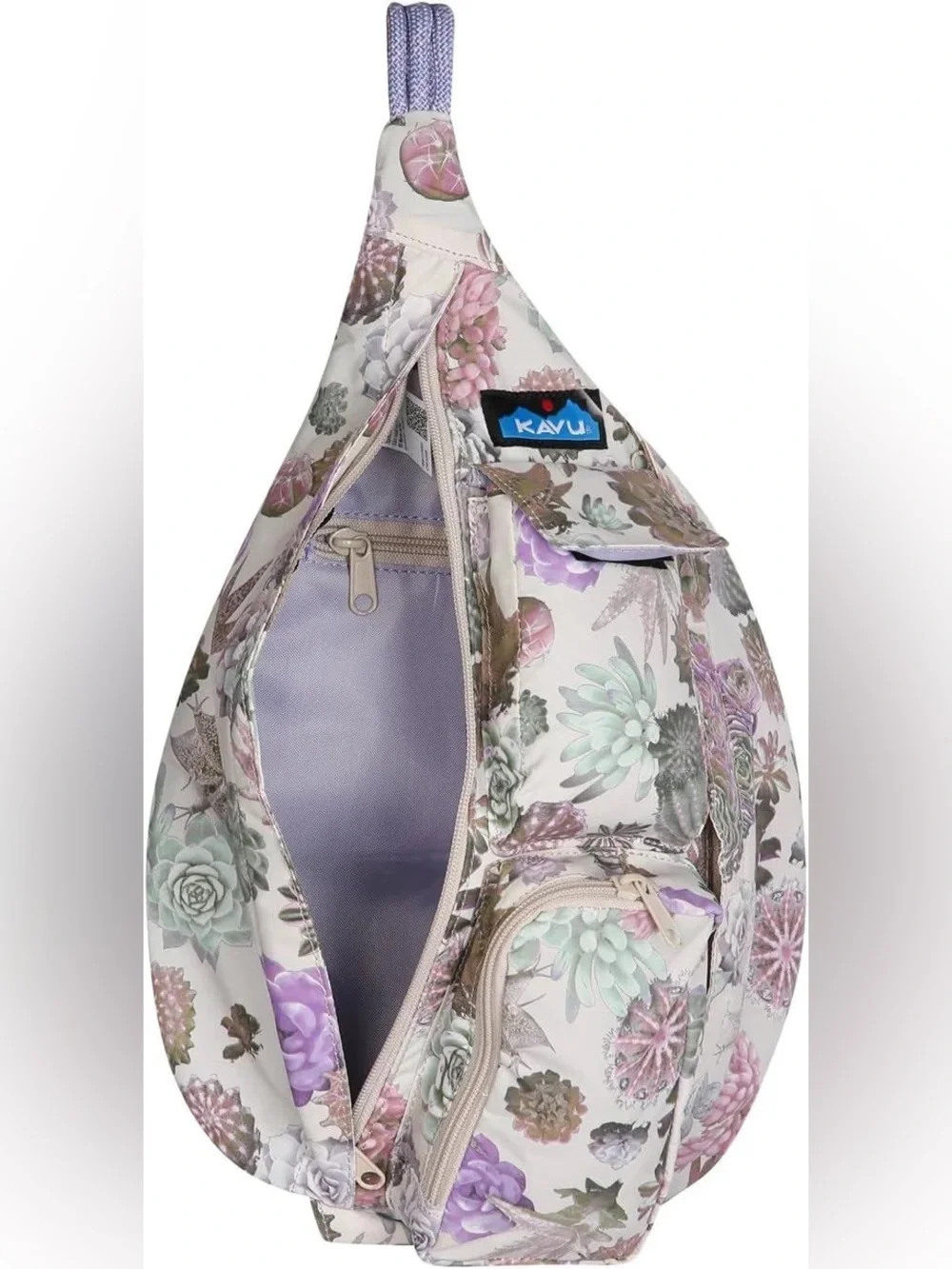 LIKE NEW Kavu Sling Bag in Floral Succulent Lavender, Mint, and Taupe RARE PRINT